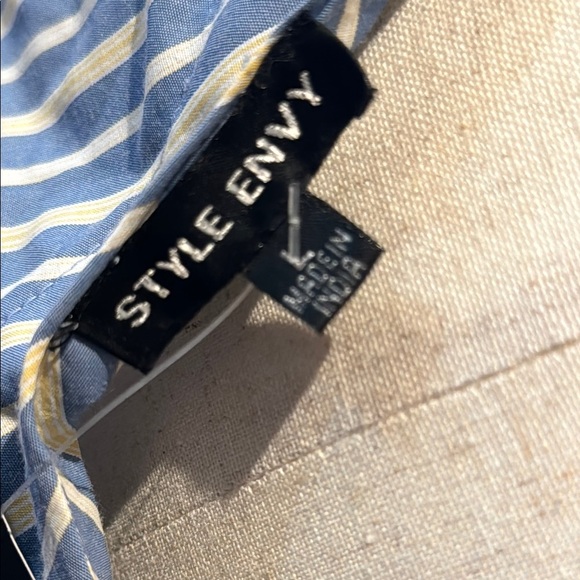 Style Envy Blue and White Striped Wrap Dress, Large - Picture 2 of 8